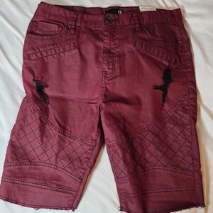 Guess Men's Red Burgundy Distressed Jean Shorts Size 36 NWT